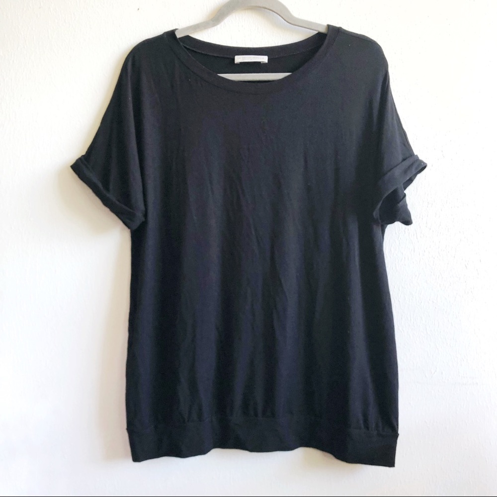 Le Tricot Perugia Tee Black Round Neck Rolled Short Sleeves T Shirt Sz XXL GUC